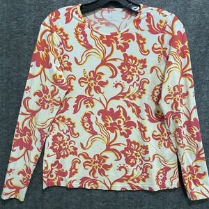 Lands End Swim Top Rash Guard Womens S Pink Floral Stretch Beach Vacation Resort